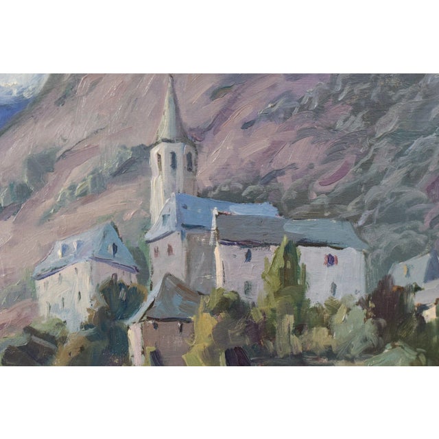 Vicente Gomez Fuste, Post Impressionist Village and Mountains, Mid-20th Century, Oil on Canvas For Sale - Image 4 of 13