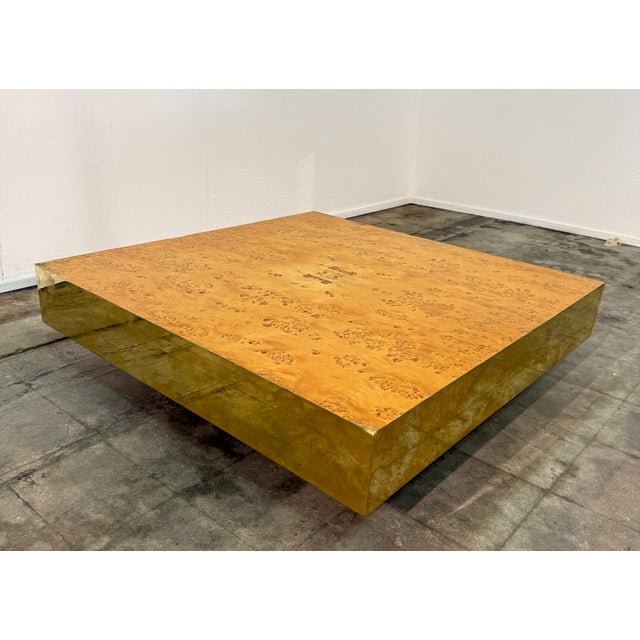 Brass Italian Burl Wood Coffee Table With Brass Frame, 1970s For Sale - Image 8 of 8