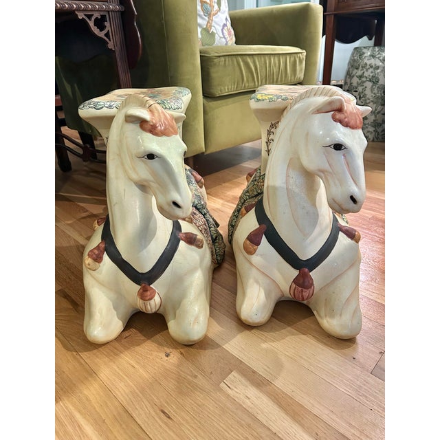 Early 20th Century Chinoiserie Earthenware Tang Style Horse Garden Stools - A Pair For Sale - Image 4 of 12