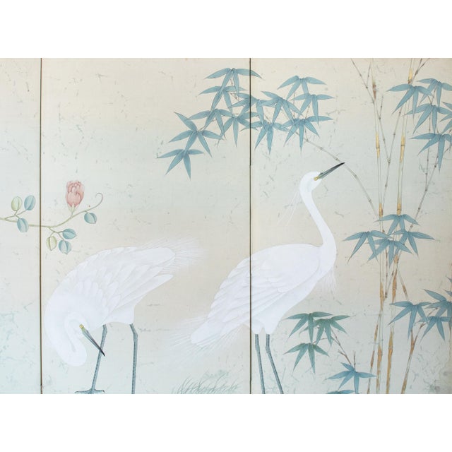 1970s C. 1970s Chinoiserie Silk Screen "Egrets, Bamboo and Peonies" For Sale - Image 5 of 18
