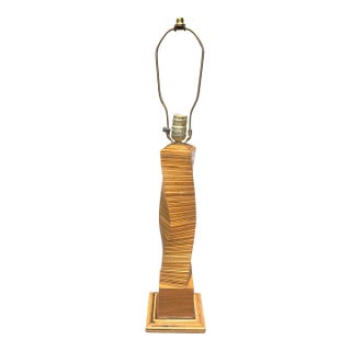 1950sMid Century Modern Brutalist Layered Wood Helix Table Lamp For Sale