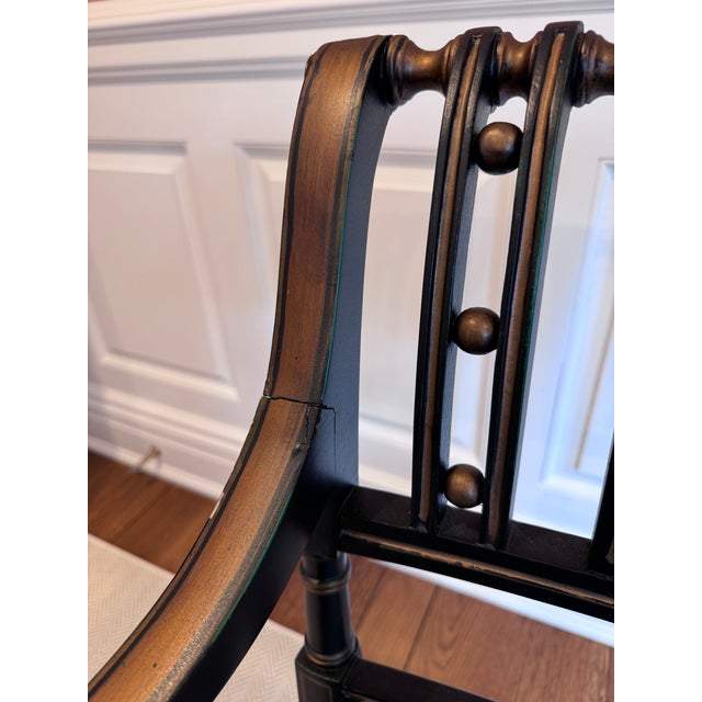 Mid 20th Century Neoclassical Black Painted Armchair With Cane Seat For Sale - Image 10 of 16