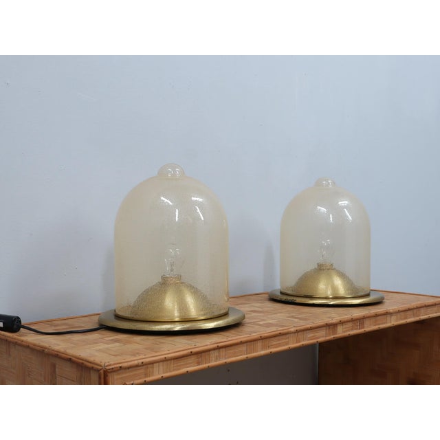 Dome Lamps in Pulegoso Glass & Gilded Brass from La Murrina, 1970s, Set of 2 For Sale - Image 3 of 14