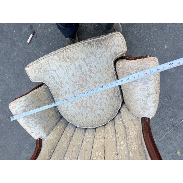 Early 20th Century Hollywood Regency Carved Mahogany Stained Wood Barrel-Back Lounge Chair For Sale - Image 15 of 17