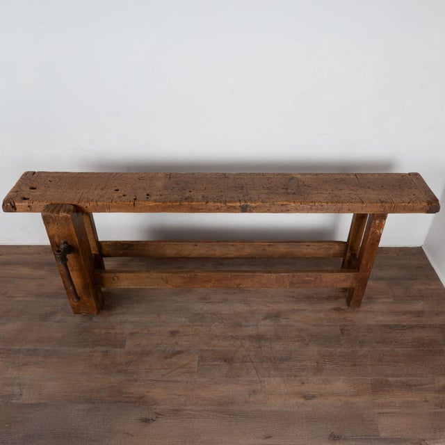 Rustic Antique French Rustic Carpenter's Workbench Console Table For Sale - Image 3 of 18