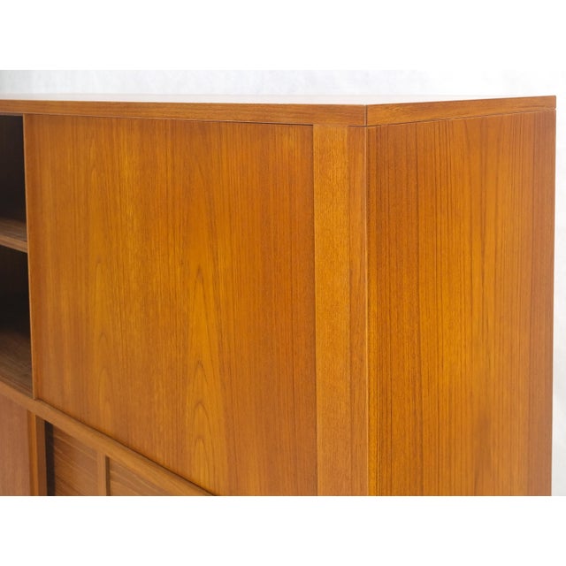 Wood Danish Teak Tambour Doors 9 Drawers Dresser High Boy Chest Credenza Cabinet MINT For Sale - Image 7 of 12
