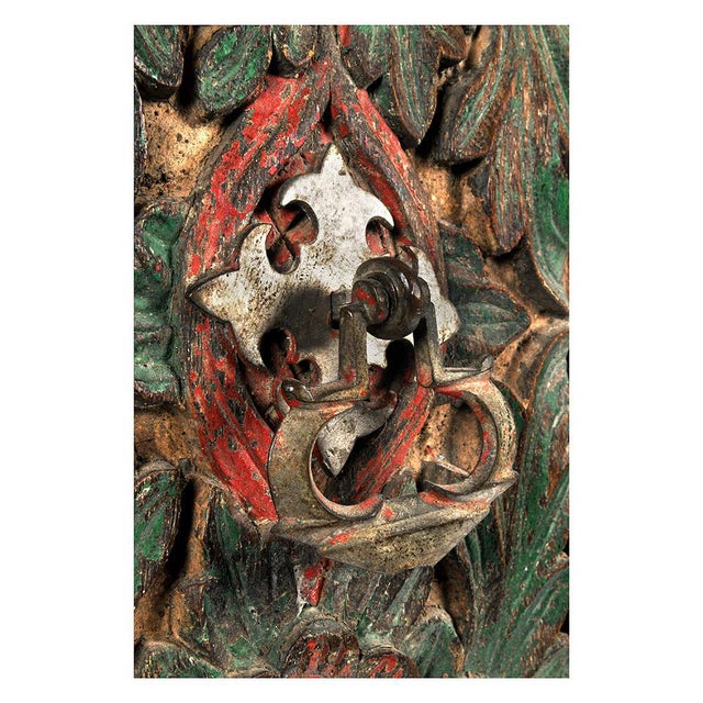 Vintage Weathered Polychrome Wooden Door For Sale - Image 4 of 6