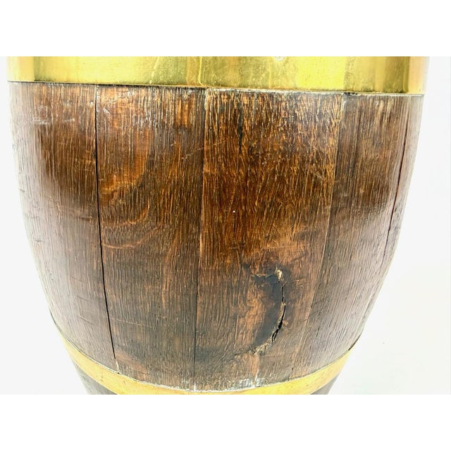 Antique Victorian Oak and Brass Barrel Umbrella Stand, 1890s For Sale - Image 11 of 13