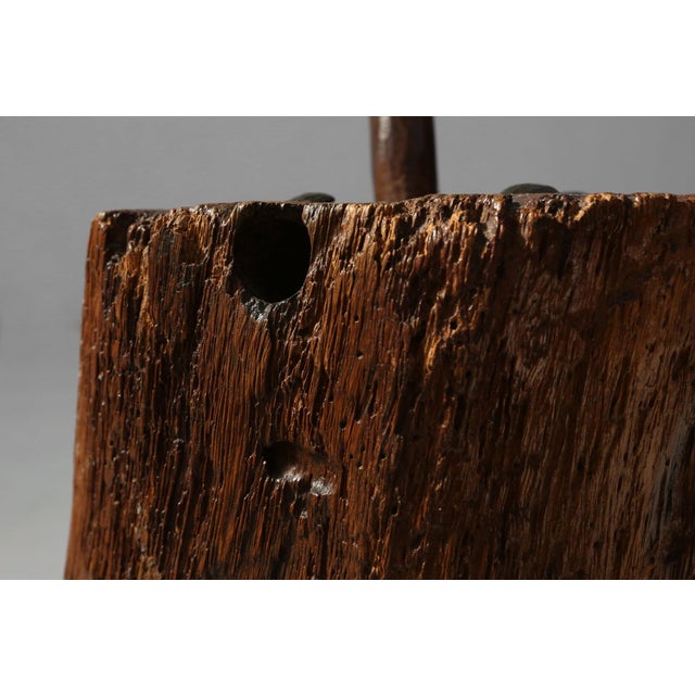 19th Century Rustic Handmade Oak Stool, France For Sale - Image 5 of 11
