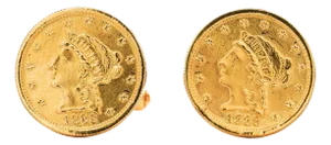 Vintage 22k Yellow Gold Lady Liberty and Quarter Eagle 2.5 Dollar Coin Cufflinks - 2 Pieces