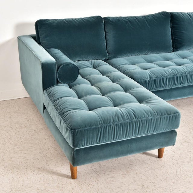 Modern Teal Velvet Sectional Sofa Chairish