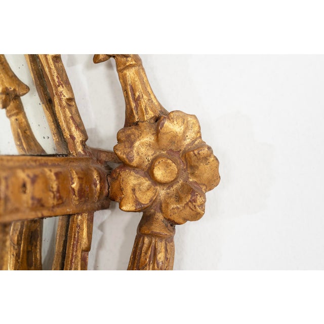 Italian Neoclassical Giltwood Mirror and Pair of Mirrored Candle Sconces, Circa 1950 For Sale - Image 12 of 13