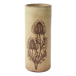 Roll Vase with Thistle in Gres Vallauris by Fonck & Mateo, 1970s For Sale