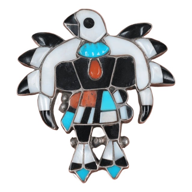 sz9.25 MP Zuni silver channel inlay eagle dancer ring For Sale