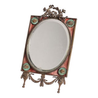 Beveled Table Mirror with Bronze Frame For Sale