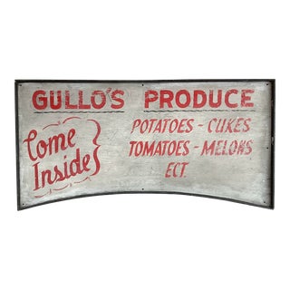 Circa 1940s Wood Shaped Produce Sign For Sale