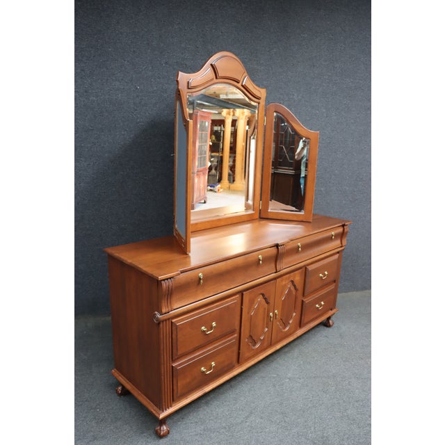 Brown Dutch Designs Cherry Dresser With Tri-Fold Mirror For Sale - Image 8 of 13