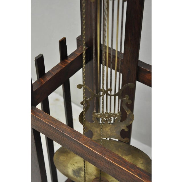 Antique Mission Arts and Crafts Oak Wood Tall Case Grandfather Clock For Sale - Image 9 of 17