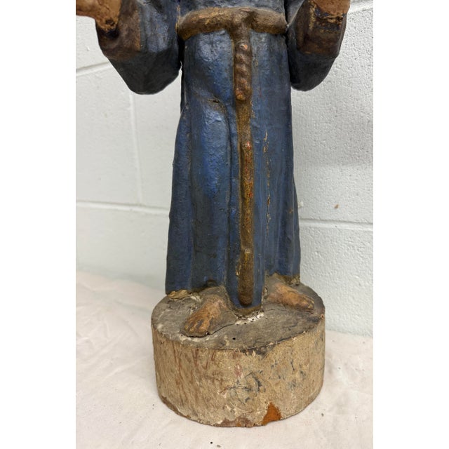 Large 1600's Antique Hand Carved Polychromed Santos St. Francis Sculpture Statue For Sale - Image 14 of 16