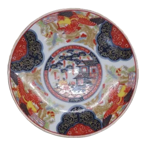 Imari Japan Porcelain Lotus Tree Red Phoenix Bird Plate Trinket Dish