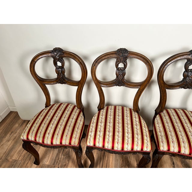 Vintage Suite of Six Centennial Victorian Style Walnut Balloon Back Dining Chairs C. 1940 For Sale - Image 10 of 12