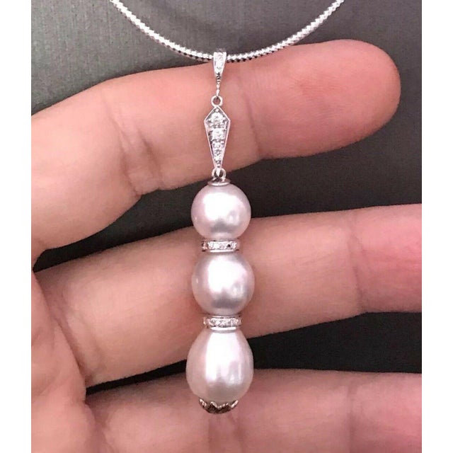 White Diamond South Sea Pearl Necklace 14k Gold Italy Certified For Sale - Image 8 of 10