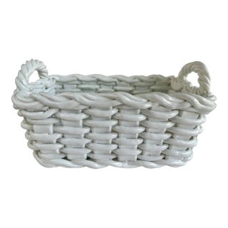 Vintage Italian Woven Ceramic Basket For Sale