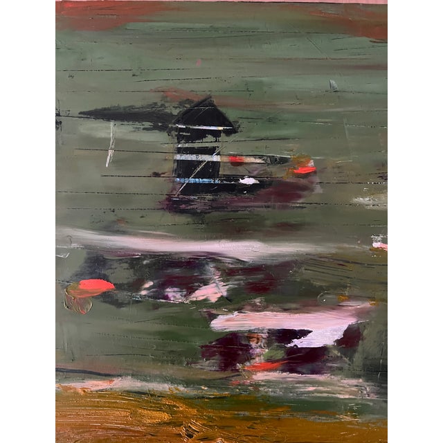 Abstract Two Houses, Oil on Wood For Sale - Image 3 of 5