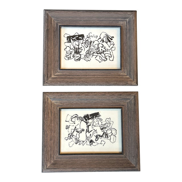 Two 1950’s Original Abstract Expressionist Figure Paintings - Set of Two For Sale