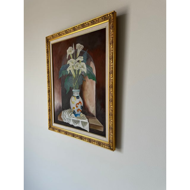Domingo Russo Still Life With Calla Lily - Oil on Canvas Painting, Framed For Sale - Image 4 of 12