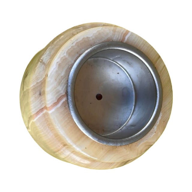 Small Alabaster Candlestick With Metal Fittings, Italy, 1970s. For Sale - Image 4 of 11