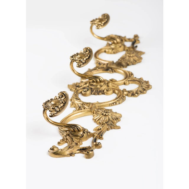 Metal 1960s Brass Wall Mount Coat Rack 3 Large Hooks For Sale - Image 7 of 11