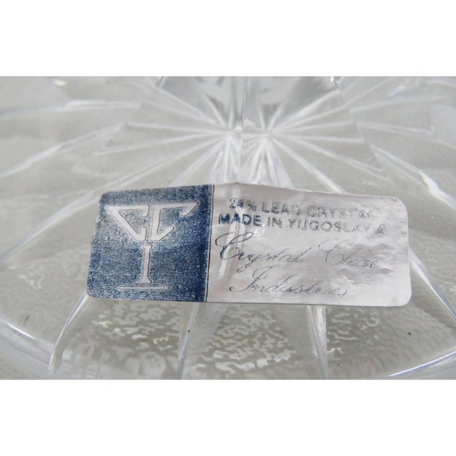 Mid-Century Modern Clear Lead Crystal Candlestick Holders 2pc Pair Fan Cut Made in Yugoslavia 5172b For Sale - Image 3 of 10