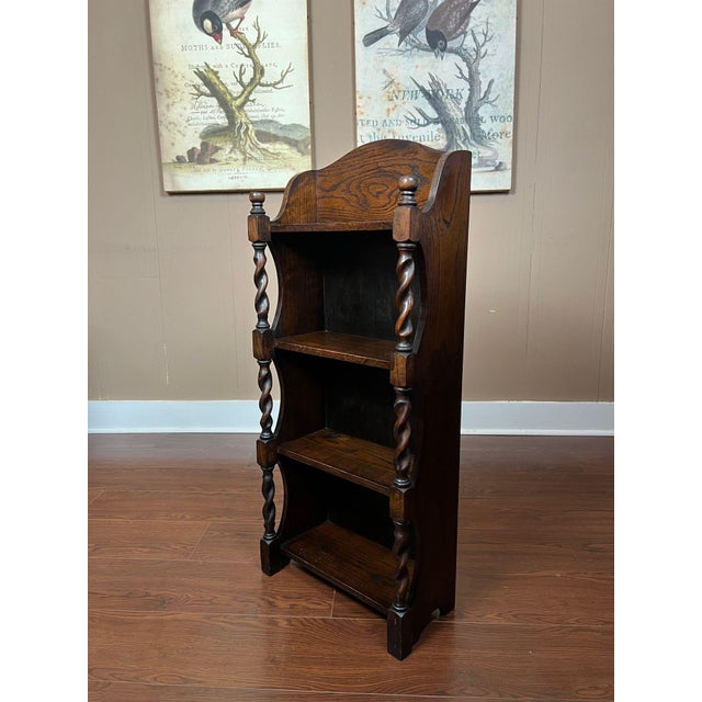 Petite Antique English Bookcase Bookshelf Barley Twist Tiger Oak Display C1920 For Sale In Dallas - Image 6 of 18