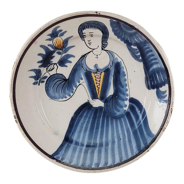 Elizabeth I of England Delftware Charger, Holland Circa 17th Century For Sale