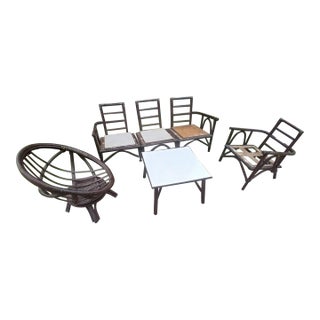 Vintage 1970s 4 Pc Bamboo Patio Set For Sale