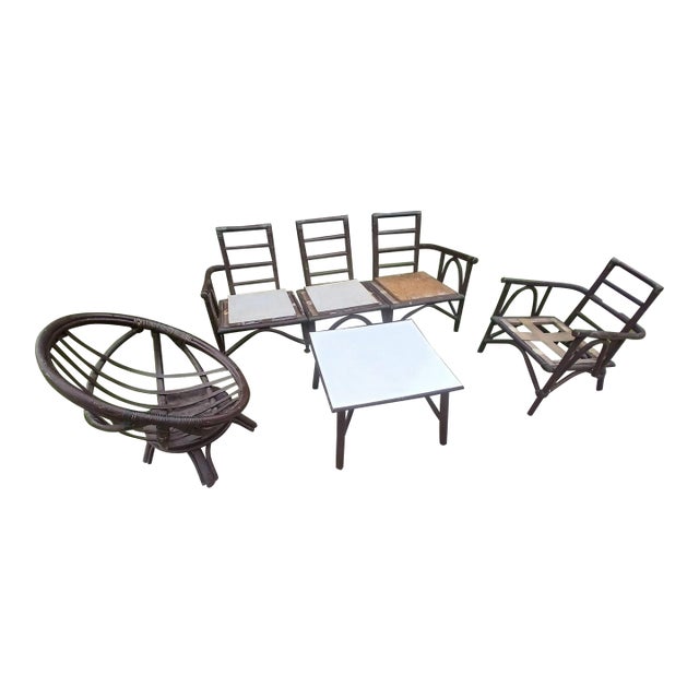 Vintage 1970s 4 Pc Bamboo Patio Set For Sale