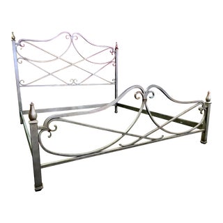 Thomasville Furniture Paris Etienne King Size Distressed Iron Metal Bed For Sale