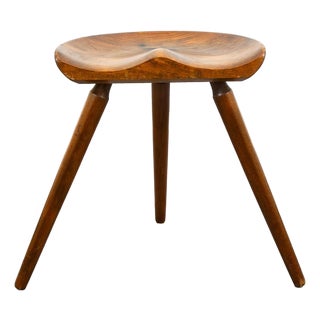 1960s Mid Century Danish Modern Milking Stool Tripod Ottoman 3 Legs Solid Wood Lassen For Sale