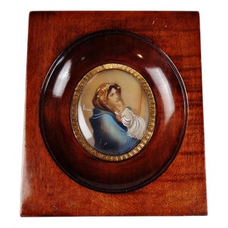 Hand Painted Miniature Panel with Virgin and Child, 19th Century For Sale