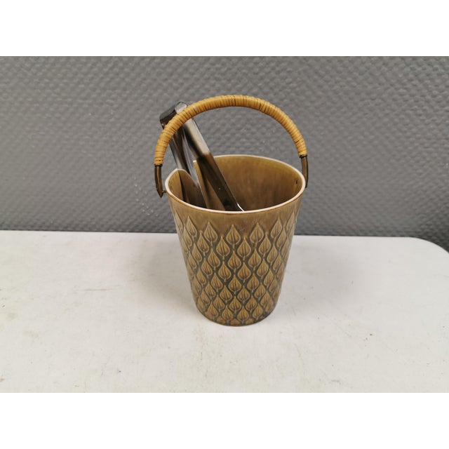 Beige Ceramic Stoneware Ice Bucket with Tongs by Jens H. Quistgaard, 1957, Set of 2 For Sale - Image 8 of 13
