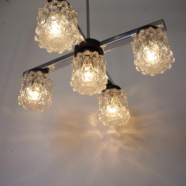 Glass Mid-Century Chrome Chandelier, Czechoslovakia, 1970s For Sale - Image 7 of 16