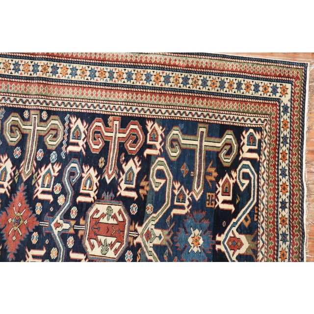 Late 19th Century Antique Zabihi Collection Caucasian Perpedil Blue Rug - 3'5" X 5'1" For Sale - Image 10 of 17