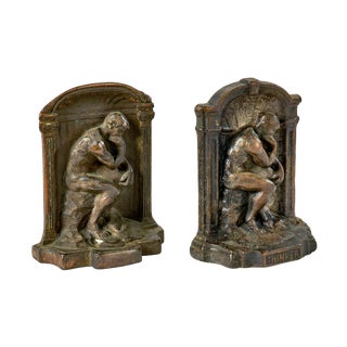 1920's Cast Iron 'The Thinker' Bookends - a Pair For Sale