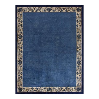 1930s Royal Blue Open Field in Floral Deco Antique Chinese Peking Room Size Rug For Sale