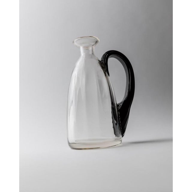 Vintage Italian Clear Murano Glass Vase or Pitcher with Curved Handle, 1930s For Sale - Image 4 of 11