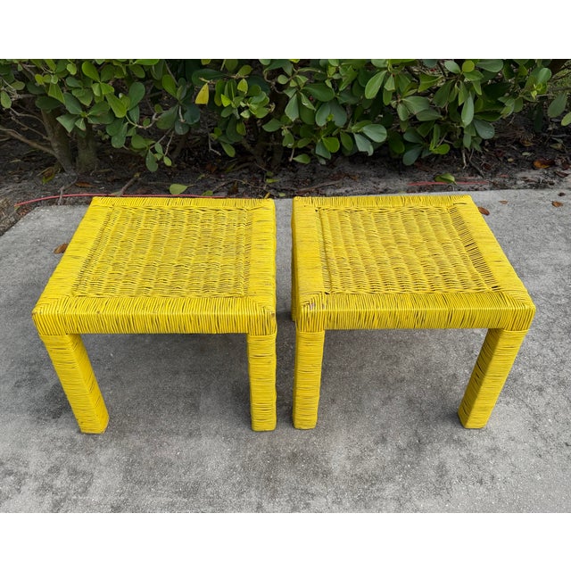 Late 20th Century Vintage Organic Modern Wrapped Rattan Console Table With Two Matching Stools For Sale - Image 5 of 11