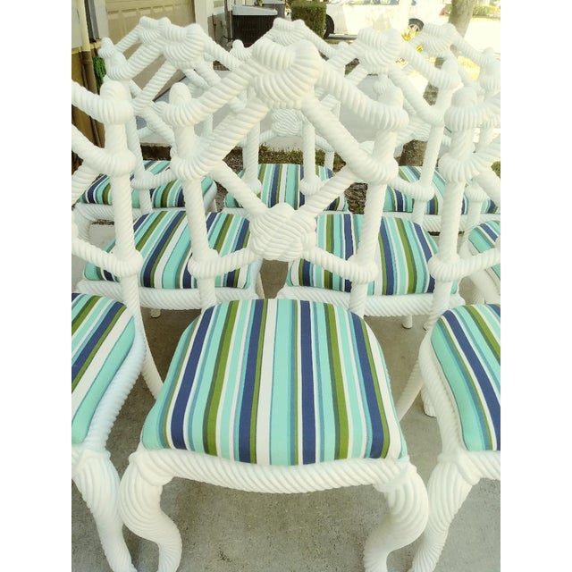 High End Nautical Coastal Twisted Rope Knot Back Striped Dining Room