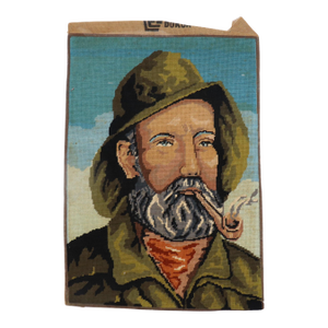 Printed Israeli Needlepoint with Man Smoking Cigar