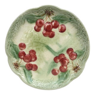 19th Century Majolica Cherries Plate Choisy Le Roi For Sale